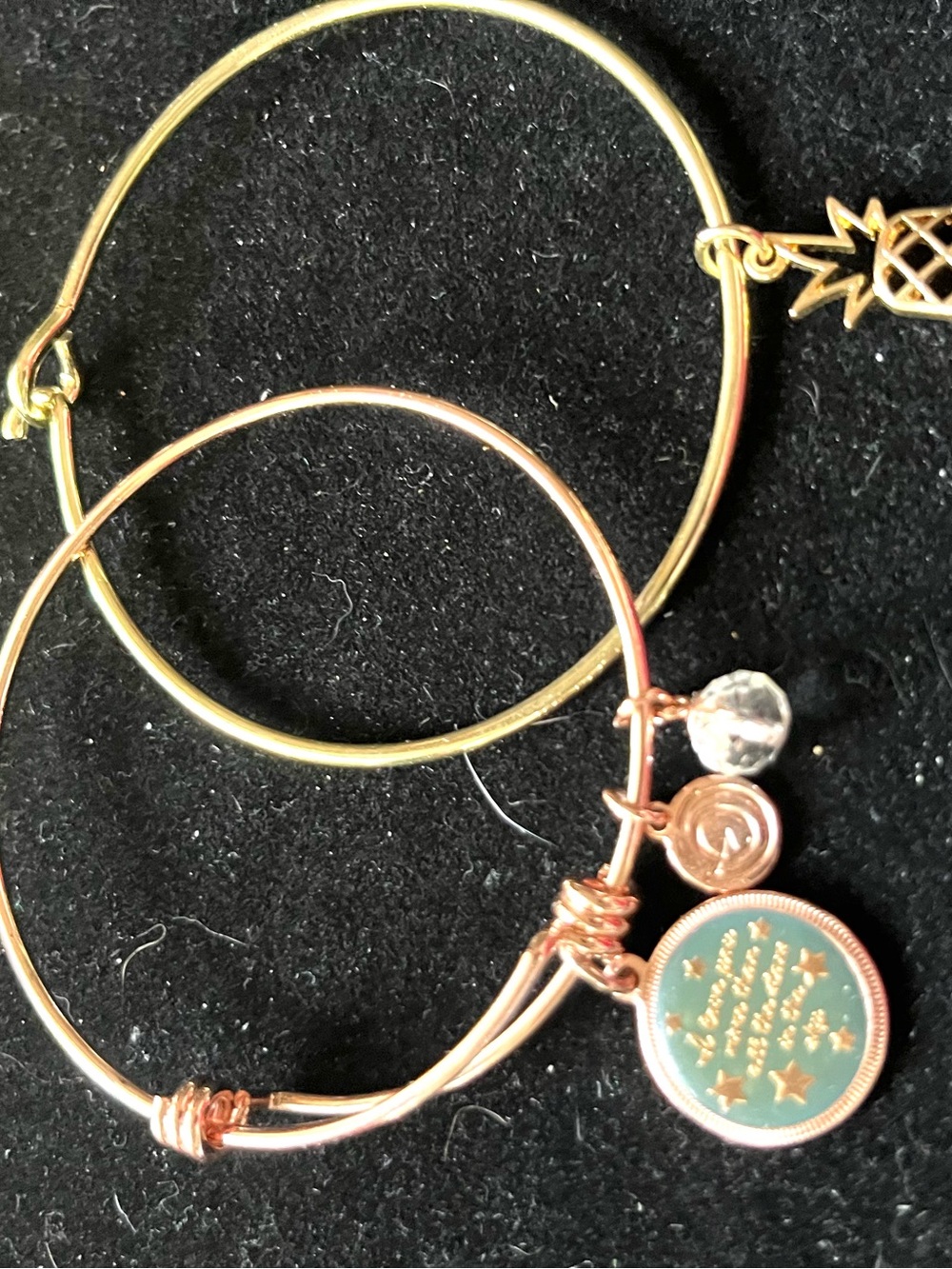 2 bracelets -Rose tone bangle Bracelet with Green Star Charm
